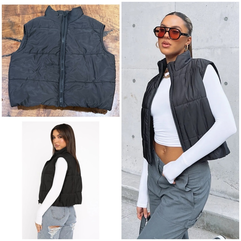 WHITE FOX BOUTIQUE Find My Way Puffer Vest Black Puff Vest Jacket Small​